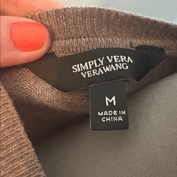 Simply Vera Vera Wang Taupe Knit Sweater with White Blouse - Picture 2 of 12